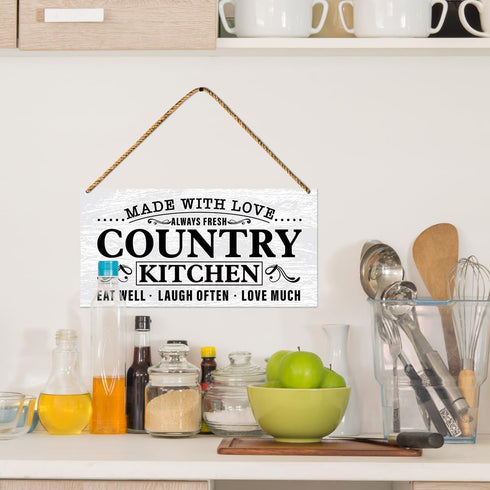 Country Kitchen Wood Sign Decor, Farmhouse Door Wall Sign Decoration for Rustic Kitchen Dining Room Decor Hanging Sign, Housewarming Gifts for New...