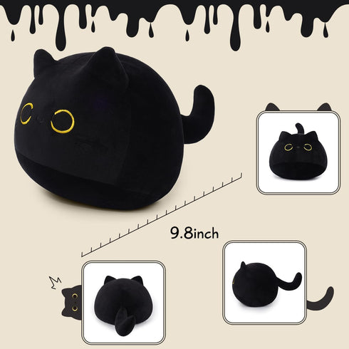 Black Cat Plush, 9.8" Cat Stuffed Animal, Soft Cute Cat Plushie, 3D Cat Shape Design Pillow for Boys Girls, Sofa Bedroom (Black Cat)...