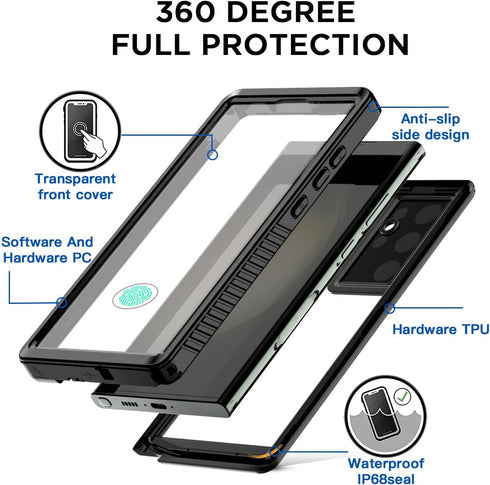 AICase for Samsung Galaxy S23 Ultra Case Waterproof, Clear Water Proof Shockproof Dustproof Snowproof Full Body Rugged Transparent Underwater Phon...