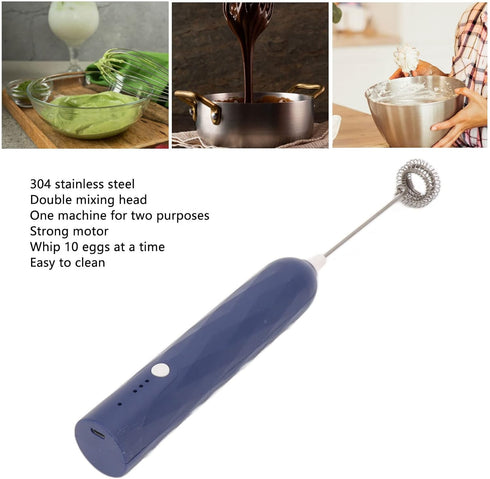 Handheld Milk Frother, Coffee Foam Maker USB Rechargeable Hand Drink Mixer 3 Speeds Electric Whisk Adjustable Hand Held Blender with 2 Heads for C...