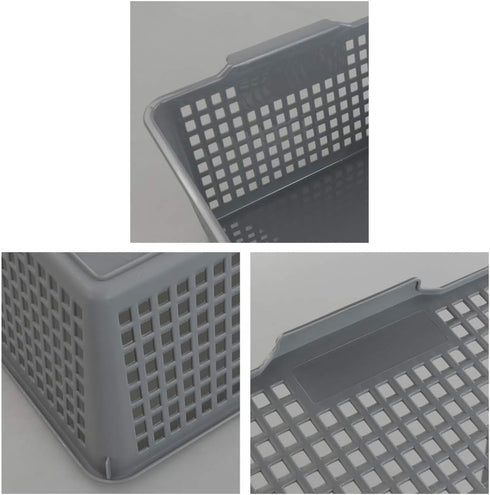 Gloreen 3 Pack Large Plastic Storage Baskets, Multipurpose Storage Basket for Organizer, Grey...