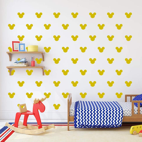 24PCS Cartoon Mickey Mouse Head Wall Sticker Baby Nursery Cute Animal Wall Decal Children Room, Wall Art Easy Removable (Yellow, Vinyl PVC Materia...