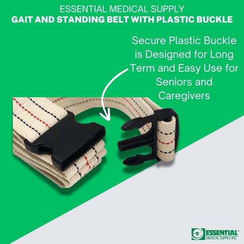 Essential Medical Supply Cotton Blend Walking Gait and Standing Belt with Secure Plastic Buckle, 72 Inch Length - Perfect for Elderly and Patients...