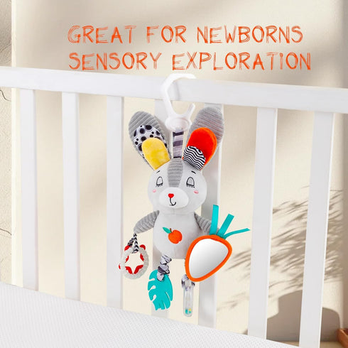 Travel Toy for Stroller, Car Seat Or Activity Gym - Hanging Toys for Baby Gym, Features Jingle Sound, Clinking Rings, Crinkle Paper, BB Squeaker &...