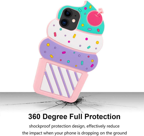 Cute Case Compatible with iPhone 11 Case, Ice Cream Funny 3D Cartoon Cupcakes Shaped Soft Silicone Full Protection Shockproof Cases Cover for Girl...