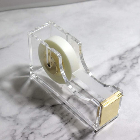 Multibey Clear Acrylic Gold 1 Inch Core Desktop Adhesive Tape Dispenser Cutter with Tape Office School Gift Idea (Gold)...