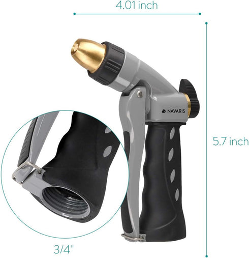 Navaris Garden Hose Nozzle Spray - High Pressure Metal Water Gun Sprinkler with Ergonomic Trigger for Lawn, Gardening, Car Washing, Watering Plant...