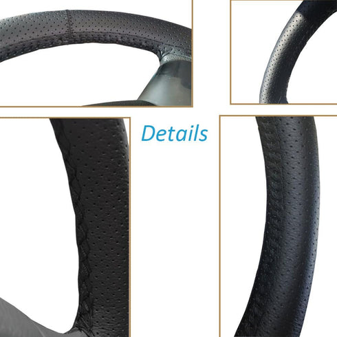 Universal Leather Car Steering Wheel Stitch On Wrap Cover DIY Sewing Breathable and Anti Slip, Maximum for 15-Inch Diameter Car Steering Wheel (Bl...