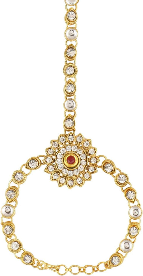 Efulgenz Indian Bollywood Gold Tone Crystal Kundan Finger Ring Link Chain Wedding Bridal Bracelet Hand Harness Slave Bracelet Gift Jewelry...