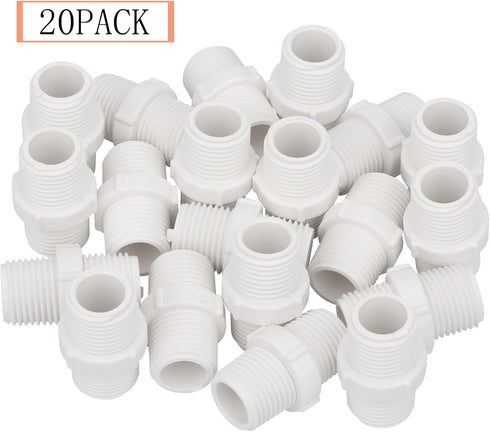 20Pack 1/2 Inch PVC Nipple Male Thread Coupling Adapter Connector (Male x Male) 1/2" PVC NPT Male Thread Coupling Pipe Fitting for Thread plumbing...