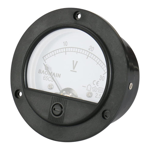 Baomain DC 30V Round Voltmeter Voltage Meter 65C5 Gauge Analog Panel Class 2.5 CE...