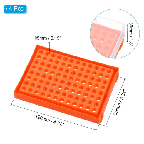 PATIKIL 96 Wells PCR Tube Rack for 0.2ml Test Strips Tubes, 4pcs Waterproof Tubes Filling Tray Centrifuge Tube Holder, Orange...