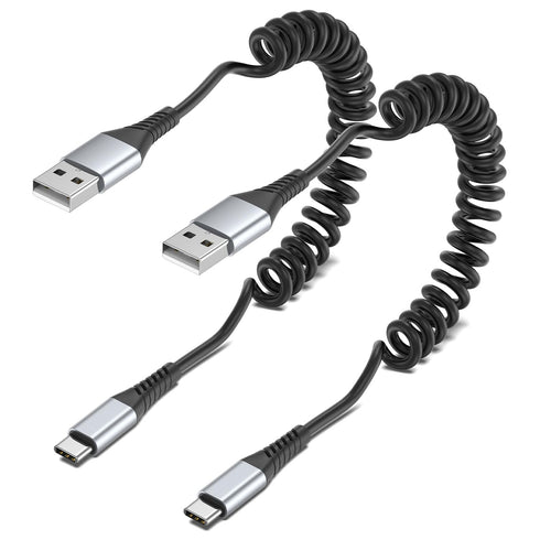 Coiled USB C Cable, 2 Pack USB to USB C Coiled Cable for Car Short USB C Retractable Cable for iPhone 15 Pro Max, Samsung Galaxy S23 S22, Moto G8,...