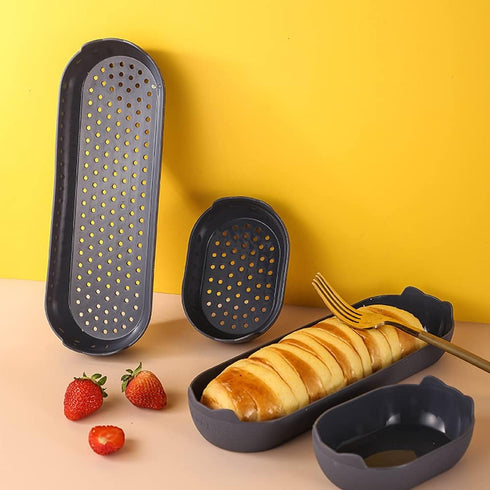 Hot Dog Buns Pan, 4-Piece Loaf Pan Bread Pan, Baking Hoagie Rolls, Non-Stick Hot Dog Mold, Easy to Demold Homemake Silicone Bread Mold for Hot Dog...