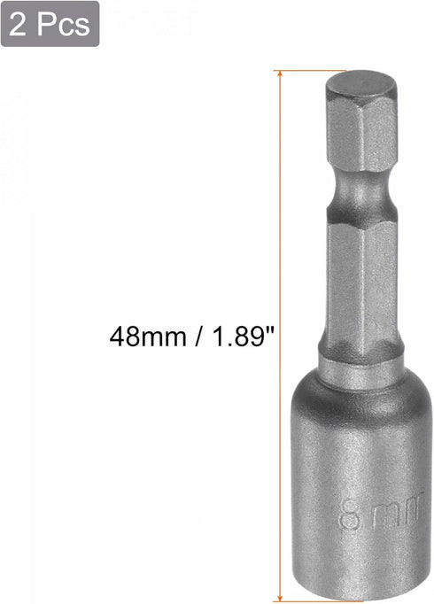 uxcell Quick-Change Nut Driver Bit, 1/4" Hex Shank 8mm Magnetic Nut Setter Drill Bits, 1.89" Length, Metric 2 Pcs...