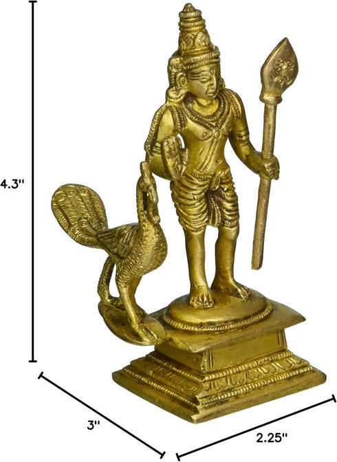 God Murugan Swami Miniature Brass Statue with Peacock, Handcrafted Decor Item for Home, Temple, Gifting & Car, 2.25 x 3 x 4.3 Inches...