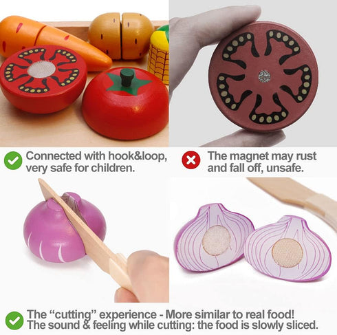 Wooden Play Food for Kids Kitchen Toys for Toddlers Cutting Pretend Toy Food Wooden Fruits Vegetables Gift for Boys Girls Educational Toys...