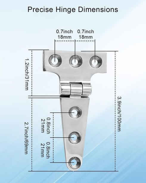 4" x 2" Boat Strap T Hinge Stainless Steel 316 Boat Door Flush Triangle Hinges, Heavy Duty Marine Dock Strap Hinges W/Fasteners for Ship Kayak Yac...