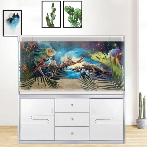 Green Forest Palm Leaf Aquarium Background, Art Watercolor Green Plant Theme Fish Tank Background, Crawling Terrarium Background 48X24IN with 8 EV...