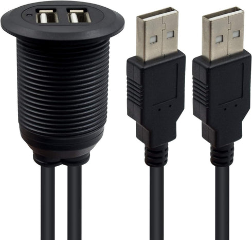 Duttek USB Panel Flush Mount Cable, Dual USB 2.0 Male to Female Extension Cable, USB Mount, Dash Mount, Flush Mount, Panel Mount Cable, for Car, B...