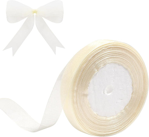 Ivory Sheer Organza Ribbon for gift wrapping 5/8 inch 50 Yards Chiffon Ribbon for Flower Bouquet Crafts ribbon for Wedding, Wreaths, Invitations D...