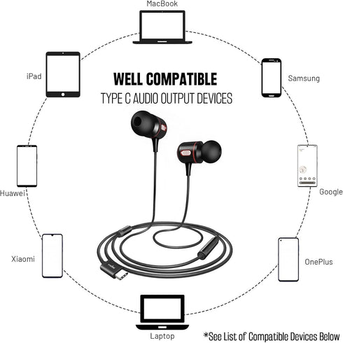 USB C Headphones, USB Type-C Wired Earphones in-Ear Earbuds Headset with Mic and Volume Control Compatible with iPhone 15 Pro Max Plus, iPad Pro, ...