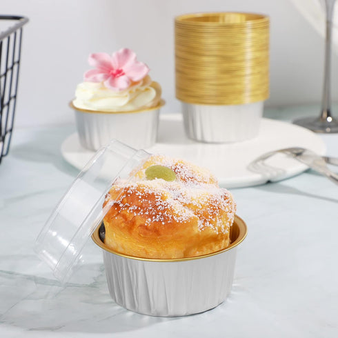 EUSOAR Cupcake Liners with Lids, 30pcs 5oz Disposable Aluminum Foil Ramekins cupcake Baking Cups Containers Wrappers Dessert Cups with Lids, Mini ...