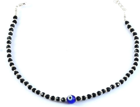 Jewar Mandi Anklet Evil Eye Nazariya Silver Plated Black Beads/crystal Adjustable Flexible Payal for Women...