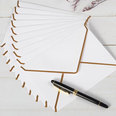50 Pieces A7 Envelopes with Gold Border, 5.24 x 7.21 Inches Envelopes with Gold Stickers for Greeting Cards and Invitation (White, A7-5x7)...