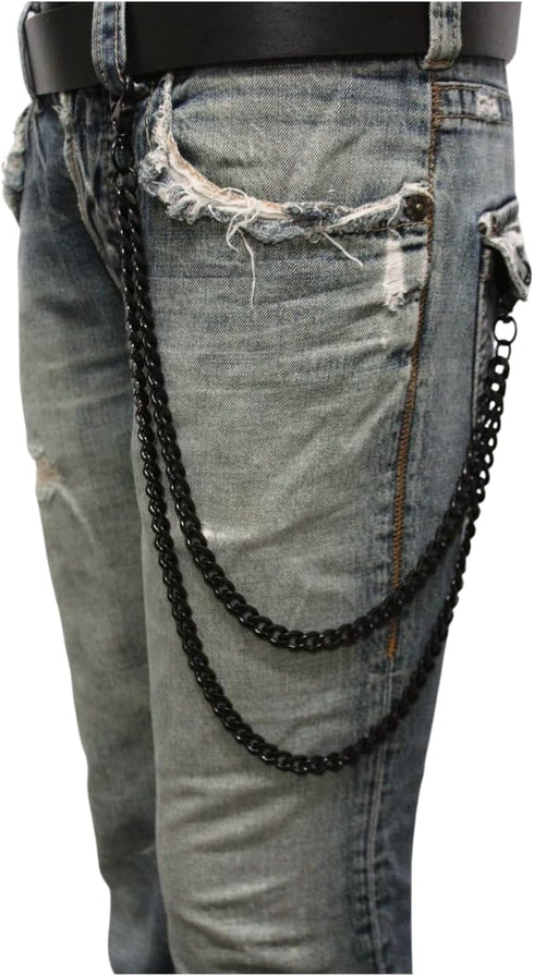 Men Wallet Chain Biker Fashion Jean Keychain 2 Long Strands Motorcycle Biker Black...