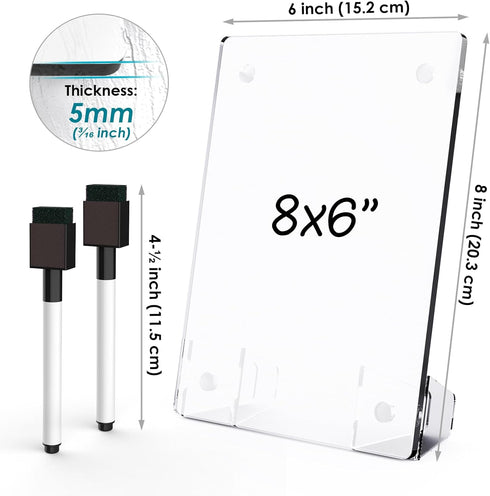 Frosted Acrylic White Board 8x6 Inches, Frameless Desktop Tablet Dry Erase Board with Flexible Magnetic Stand and Markers, Mini Whiteboard Desk Ac...