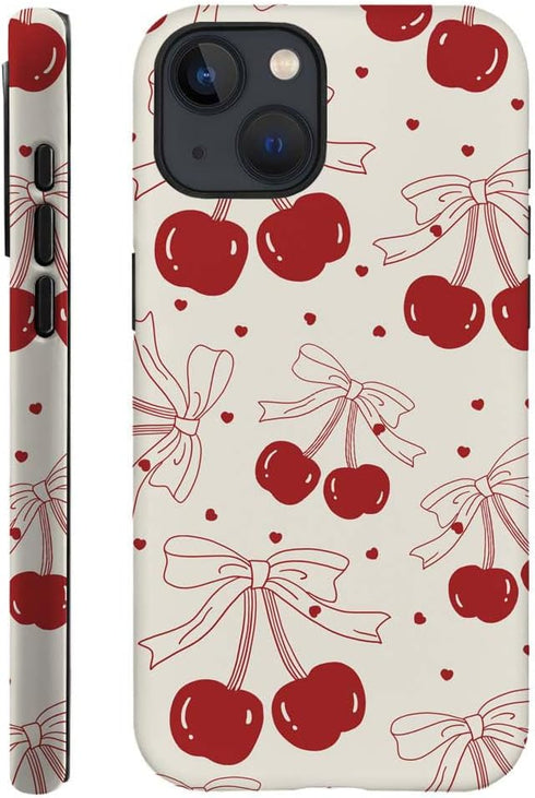 for iPhone 14 Plus Case,HH2 Red Cherry Bows Hybrid 2 Layer Hard Shell Silicone Protective Pattern Design Case...