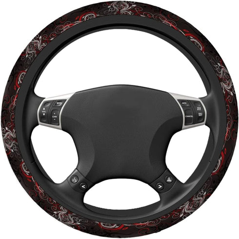 Swono Car Steering Wheel Covers Red Black Floral Beautiful Floral at The Border Creative Design Universal for Women Girls Soft Neoprene Anti-Slip ...
