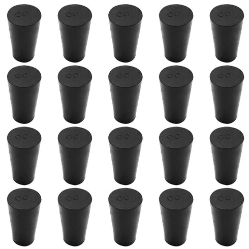 20 Pack Solid Rubber Stoppers Size #00-15mm x 10mm - 25mm Long - Tapered Laboratory Test Tube Stopper Plug - Black...