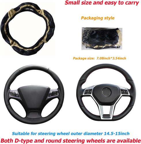 Car Steering Wheel Cover, 15 Inch Steering Wheel Protector Car Decorations for Women Men, Leather Elastic Anti-Slip Auto Kit Replacement, Car Inte...