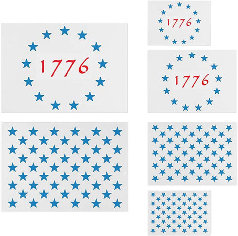 American Flag Star Stencil Templates - 6 Pack 50 Stars 1776 13 Stars Flag Stencils for Painting on Wood and Walls, Reusable Plastic Stencils in 3 ...