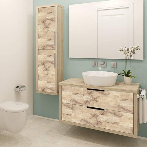 funlife 27Pcs Peel and Stick PVC Faux Wood Grain Effect Tile Picture Sticker, Self-Adhesive Non-3D Backsplash Decals for Kitchen Bathroom...