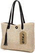 Women Straw Summer Beach Bag Handwoven Big Tote Leather Shoulder Handbag with Tassel Decorate...
