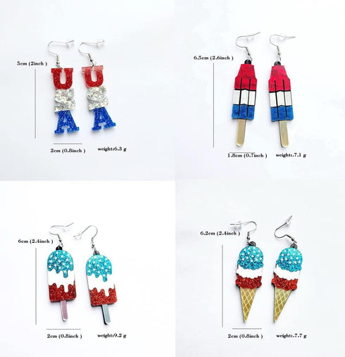 Earrings 4th of July Earrings for Women Acrylic American Flag Star Dangle Earrings Independence Day Party Jewelry Set Gifts Double Sided Ice-cream...