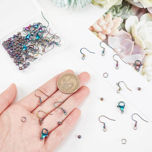 PH PandaHall 120pcs Rainbow Color Earring Making Kit 3 Sizes Fish Hook Ear Wire with Loop 304 Stainless Steel French Earring Hooks Lobster Claw Cl...