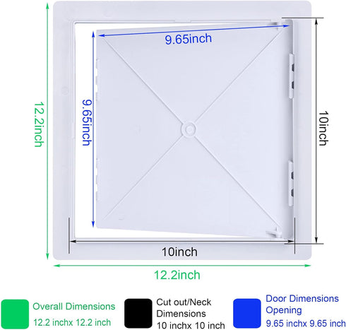 Suteck Plastic Access Panel for Drywall Ceiling 10 x 10 Inch Reinforced Plumbing Wall Access Doors Removable Hinged White...