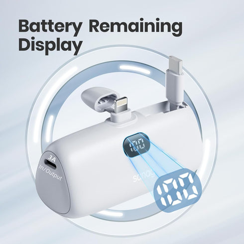 Sanag Portable Charger PD Fast Charging Mini Power Bank 5000mAh Charger with Built-in Cable Stand and LED Display Powerbank for iPhone 15/14/13/12...