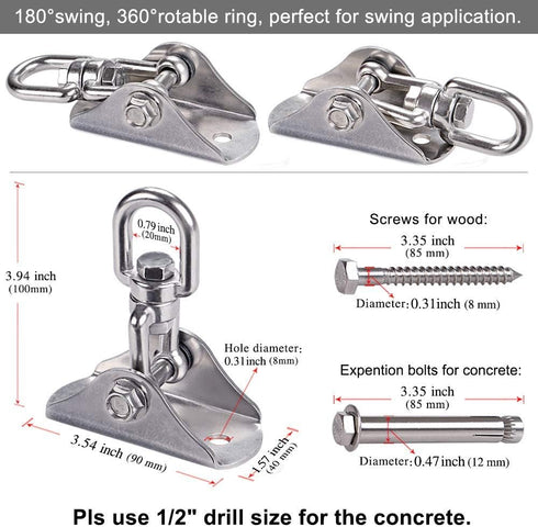 SELEWARE Stainless Steel Swing Hanger Heavy Duty Ceiling Swing Mount Free Swivel Swing Hook Swing Hardware Kit for Yoga Swing Hammock Chair Porch ...