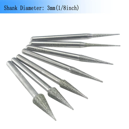 Luo ke 7 Pcs Diamond Burr Sets,1/8'' Shank Long Cone Shape Diamond Mounted Grinding Bits for Dremel Rotary Tool,Hand Drill (D Type)...