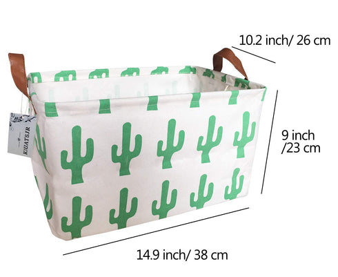 Square Canvas Toy Storage Bins Basket with Handle Collapsible Toy Organizer for Nursery Storage, Kid's Toy & Laundry, Gift Baskets(Green Cactus)...