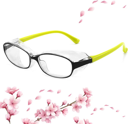 Kids Safety Glasses Goggles Anti Fog Eye Protection Blue Light Blocking lens Side Shield Anti Pollen Soft TR90 for Boys Girls(Black-Yellow)...