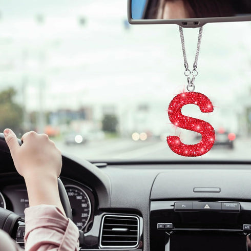 ToBeQueen Bling Car Mirror Hanging Accessories Letter S, Crystal Rhinestone Diamond Rear View Mirror Hanging Accessories, Cute Lucky Girl Car Acce...