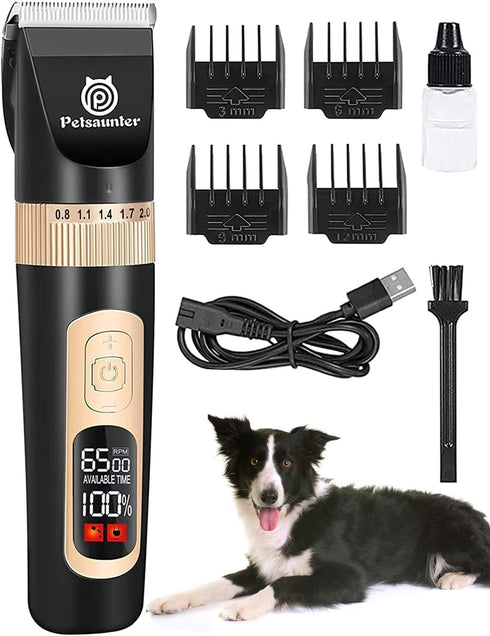 Dog Clippers for Grooming, 4-Speed & LCD, Low Noise Electric Dog Trimmer for Grooming, Cordless Rechargeable Dog Hair Clippers, Super Quiet for Do...