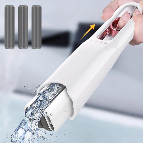 3 Sponge and 1 Handle Portable Mini Mop for Small Spaces, Desktop Self-Squeeze Mini Mop with Strong Absorbent Cleaner Sponge, Wet and Dry Use for ...