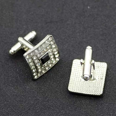 V & L Black Silver Crystal Cuff links – Fancy Unique Elegant Sparkling Luxury Gem Stone Cufflinks for men in Square - Perfect for Wedding, Formal,...